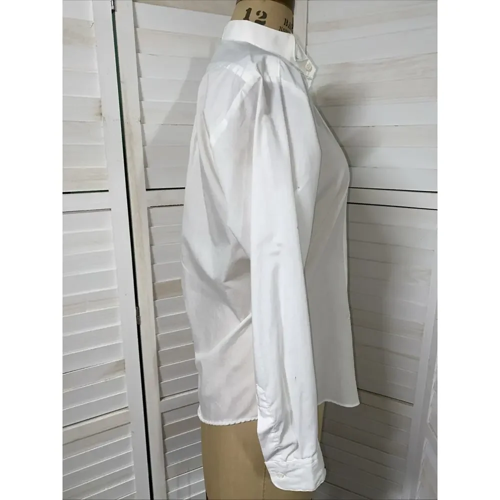 80s Fashion Gear White Tuxedo Shirt Pleated Front Long Sleeve Rhinestone Small